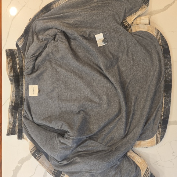 Thread & Supply Oversized Plaid Gingham Flannel Shacket Jacket Black Brown Small - Picture 6 of 10